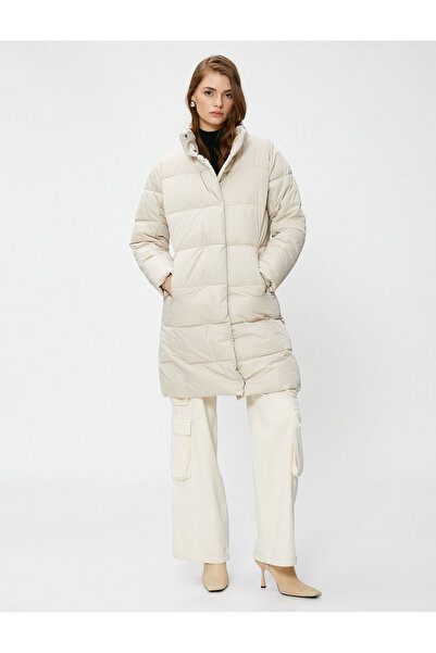 Koton Dlouhá bunda Puffer Bunda Stojánek Kapsy na zip