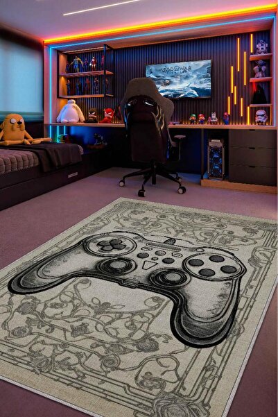 Homshtag Gamer Odası Halısı,Krem Renkli Genç Odası Halısı,Renkli Oyuncu Odası...