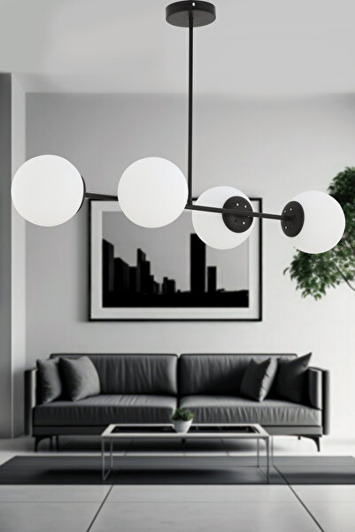 İstanbul Avize İstanbul Avize Vina 4'lü Siyah Beyaz Glop Camlı Avize