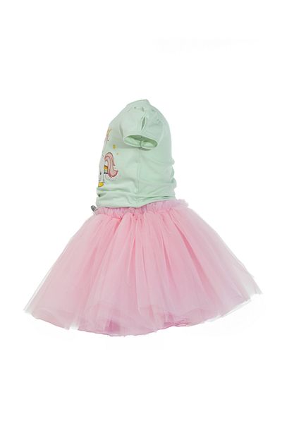 DUCA Set dublu body cu mânecă scurtă cu imprimeu unicorn și fustă tutu umflată