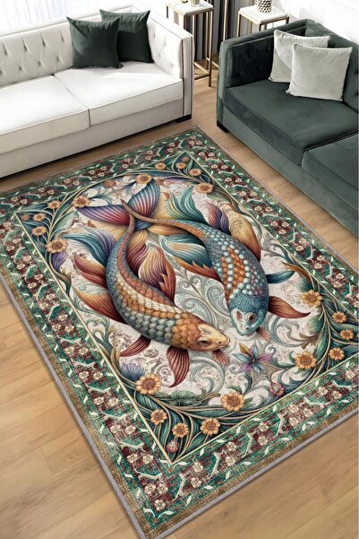 Noah's Ark Collection Goldfish Themed Floral Soft Colorful Border Concept Carpet