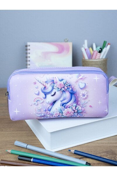 OneSize Kalem Kutusu Sweet Unicorn İki Bölmeli Vegan Deri (Çift Gözlü Kalemlik)