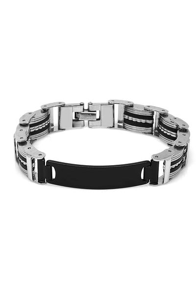 Tesbihane Silver-Black Color Steel Men's Bracelet (Model-1)