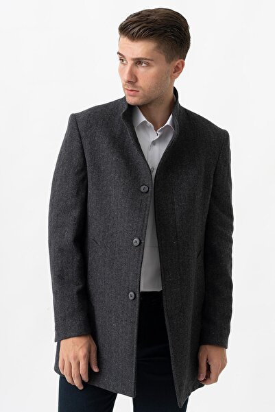 White Stone Treviso 4021 Slim Fit Pamuklu Hakim Yaka Palto Füme