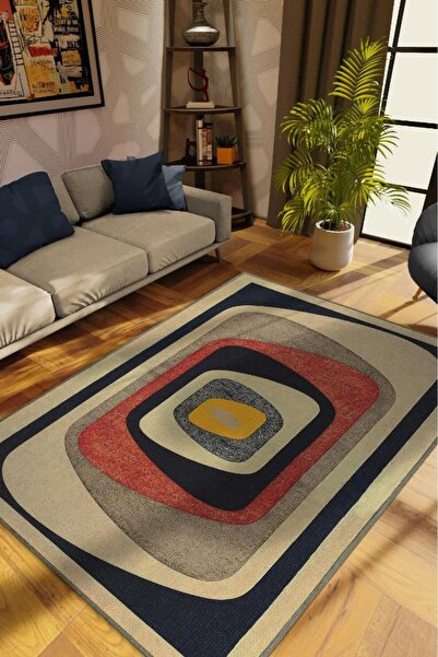 Homshtag Göz, Soft Renkli Halı, Modern Tasarım Halı, Krem, Lacivert, Bej Doku...