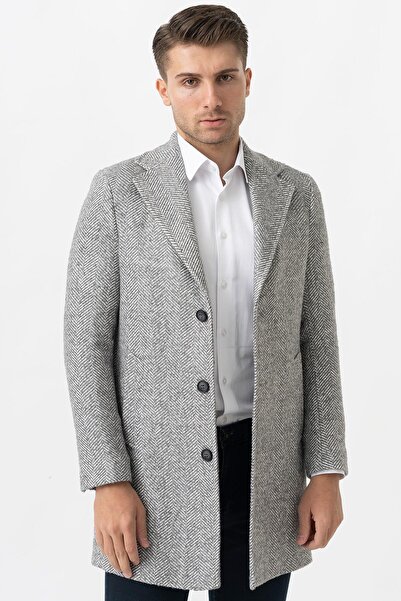 White Stone Arezzo 4025 Ceket Yaka Pamuklu Slim Fit Kaban Gri