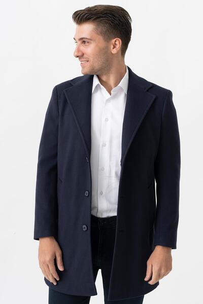 White Stone Ancona 4025-2 Düz Ceket Yaka Slim Fit Pamuklu Kaban Laci