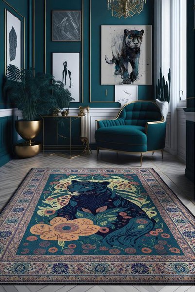 Homshtag Nuh'un Gemisi Koleksiyonu Panter, Çiçek Desenli Art Deco Tarzı Vinta...