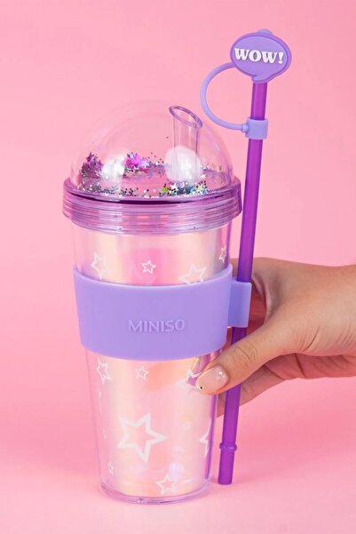 Miniso Holografik Seri Pipetli Çift Cidarlı Plastik Şişe (420ML)