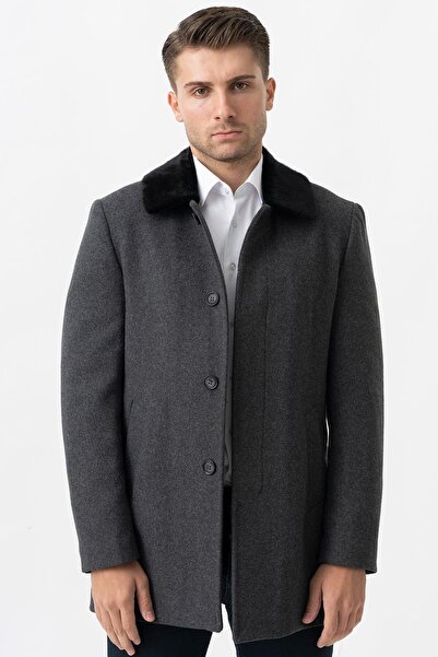 White Stone Vicenza 4016 Berberi Yaka Slim Fit Yünlü Kaban Füme