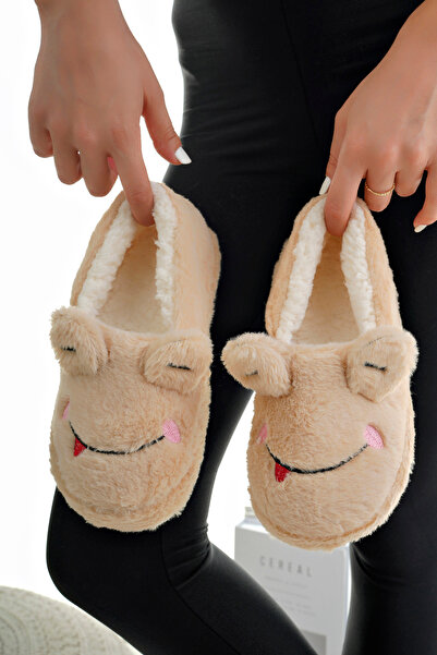 StWenn Γυναικείες Παντόφλες - Λούτρινες Παντόφλες, Home Flats, Frog Figured, Κρεμ Χρώμα