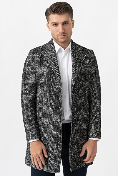 White Stone Arezzo 4025 Ceket Yaka Pamuklu Slim Fit Kaban Siyah
