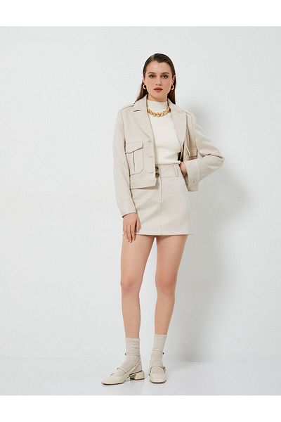 Koton Suede Look Jacket Buttoned Pocket Detailed Epaulettes