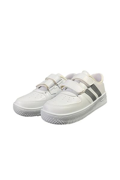 Pembe Potin Bílé šedé unisex dětské tenisky - na suchý zip a pohodlné
