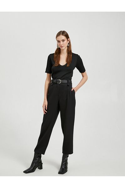 Koton Short Sleeve Knitwear Sweater V-Neck Ribbed