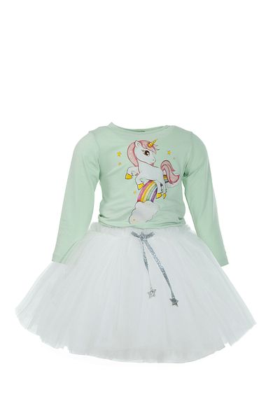 DUCA Set dublu body cu mânecă lungă cu imprimeu unicorn și fustă tutu umflată