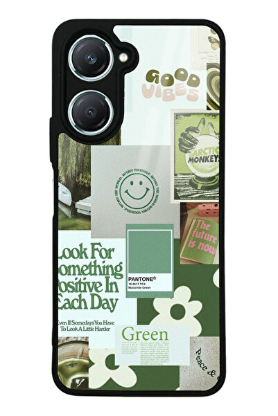 Spoyi Vivo Y18 Green Sticker Tasarımlı Glossy Telefon Kılıfı