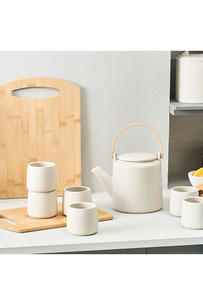 Karaca Yuuki, 7 Piece Ceramic Tea Cup Set for 6 People, Beige