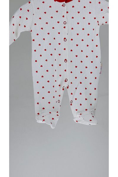 Mıdırık Red Heart 100% Cotton Snap Fastener Long Sleeve Baby Romper