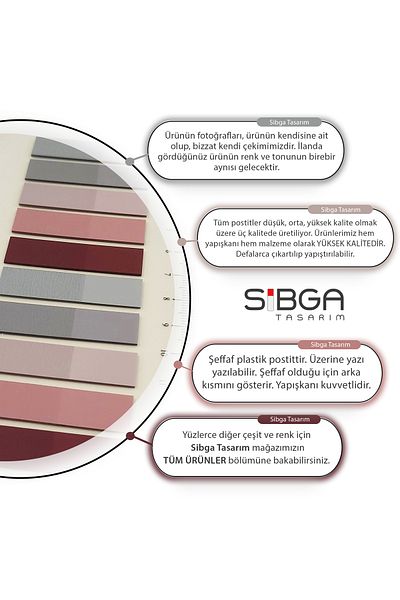 sibga tasarım Transparent Colored Post-It Note Paper - 200 Sheets Bookmark Sticker