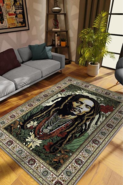 Homshtag Bob Marley, Modern Çiçek Desenli Art Deco Vintage Halı,Çok Renkli Ma...