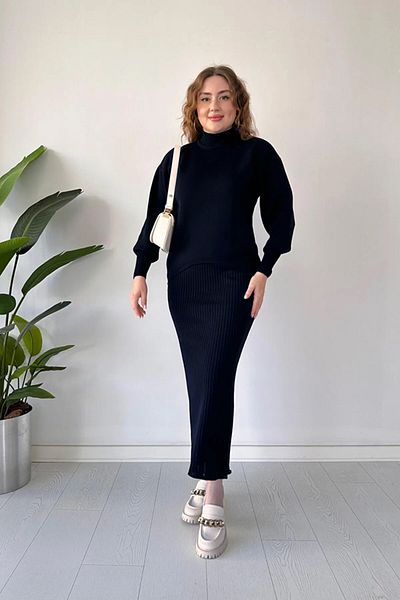 zefusestore Sweater Knitwear Dress Double Set (Dark Navy Blue)