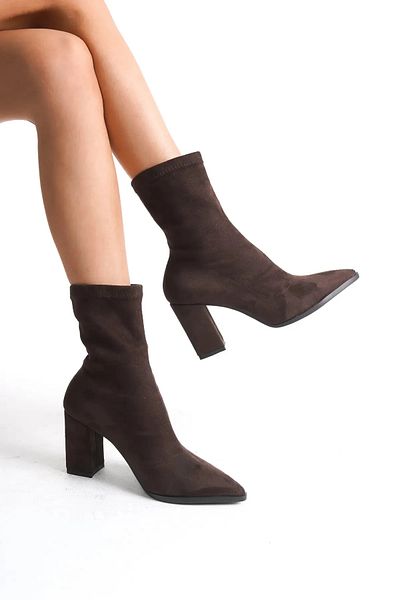 Shoesers Γυναικείες μπότες με τακούνι μεσαίου μεγέθους σε καφέ καστόρι Stretch