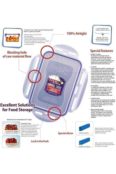 Lock & Lock Durable Plastic Food Container, 600 ml Capacity | 3 PC