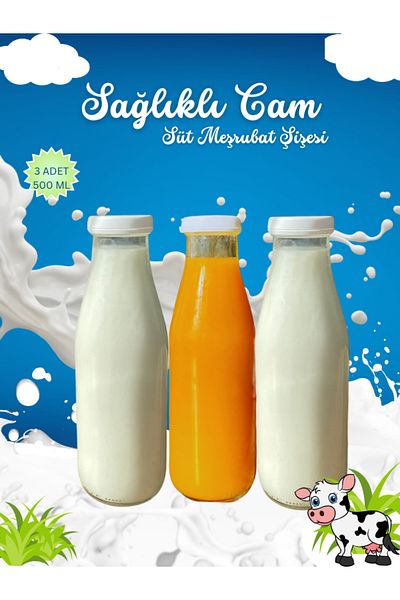 Milea 3Pcs 500ml Milk Water Soft Drink Detox Sauce Multipurpose Bottle