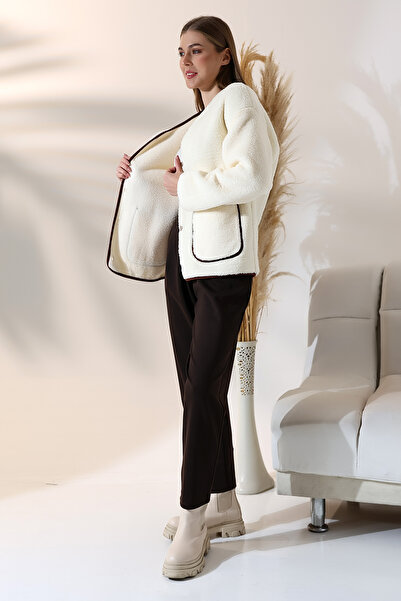 DİVİSTA Γυναικεία Λευκή Λούτρινη Ζακέτα Welsoft 100% Πολυεστέρας με τσέπη