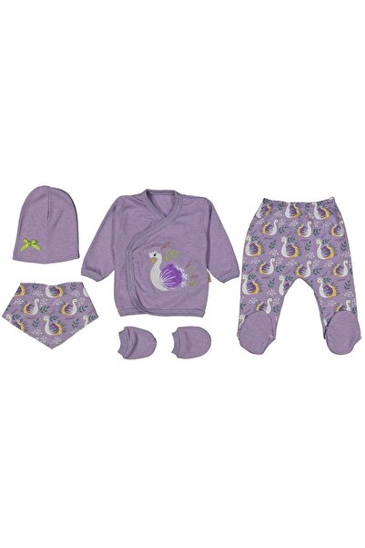 bebegen Baby Girl Purple Swan 5 Piece Hospital Discharge Set