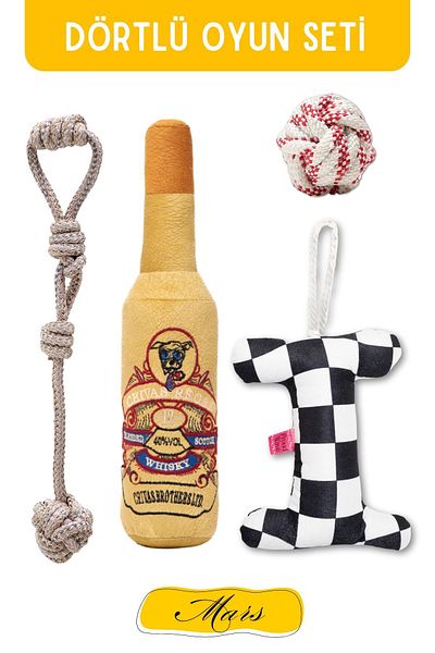 Proud Wave Bottle Plush Training Toy - Quad Batch Traction Rope - Dog Flossing Toy - Set of Four