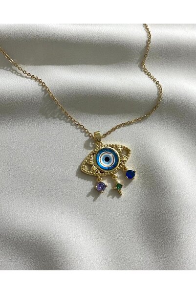 Bubbleatelier قلادة ذهبية مع حجر عين الشر من الفولاذ