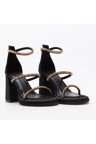 Gusse Donna Women's Stone Embroidered Satin Platform Heeled Sandals-1393