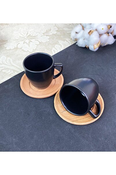 Gift Moda 2'li Ahşap Tabaklı Türk Kahvesi Fincanı Seti