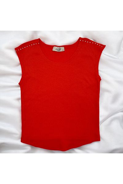 DİVİSTA Women's Red Crop Stone Detailed