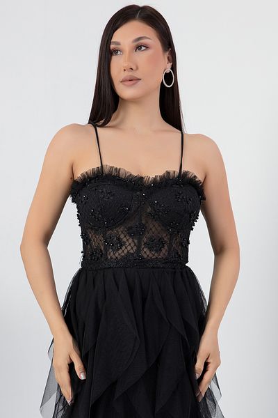 PULLIMM Rochie din tul cu bretele cu margele ECR5034