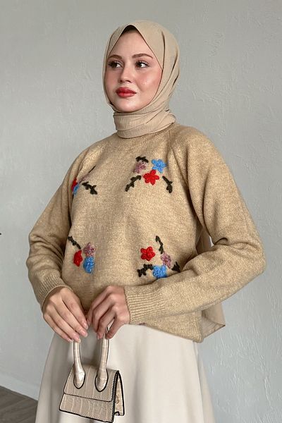 InStyle Camel Soft Sweater - Floral Embroidered