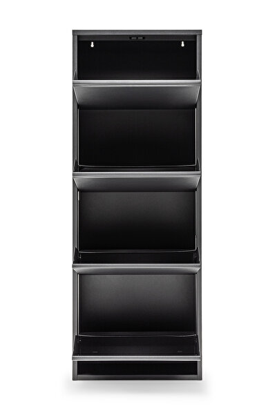 Gaga Mobilya 4'lü Kilitli Metal Ayakkabılık - SİYAH Renk