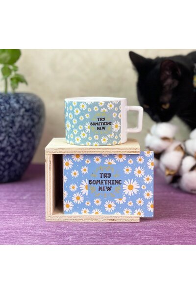 Gift Moda Mavi Papatya Tasarımlı Kutulu Kupa