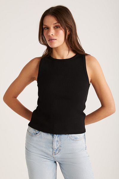 ETHIQUET Tricot de corp negru tricotat cu mâneci zero, cu bretele groase, pentru femei, Selena, cu ajustare normală