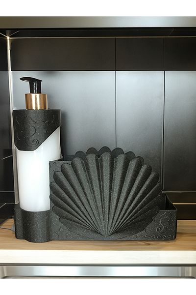 yadatech Ocean Themed Liquid Soap Dispenser and Sponge Holder - Bathroom and Kitchen Set with Brush