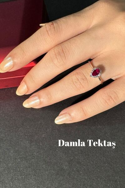 Hepimitu Damla Taşlı Altın Yüzük Yakut Renkli