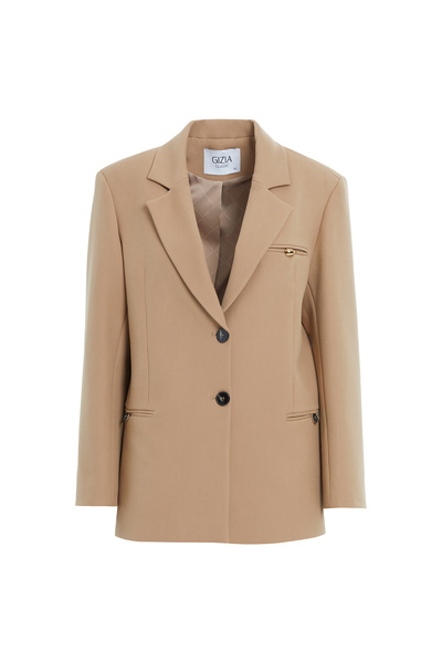 GİZİA Cep Kısmı Gold Aksesuar Detaylı Camel Ceket
