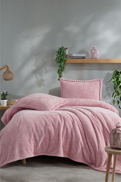 Clasy Welsoft Double Pompom Detailed Bedspread Set