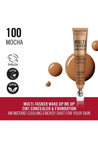 Rimmel Multi-Tasker Wake Me Up Concealer & Foundation - 100 - Mocha, 20ml