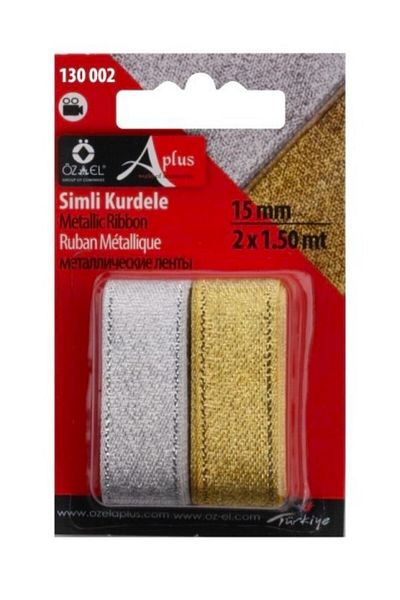 ÖZ-EL AŞ 2-Piece Gold and Silver Color Ribbon - 1.5 Cm, Pack, 2 Mt 130 002