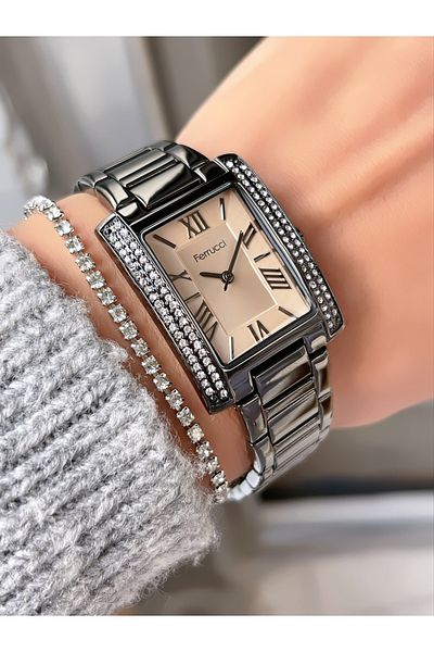 Ferrucci Steel Cord Stone Motif 3 Atm Waterproof Women's Wristwatch + Bracelet with Gift