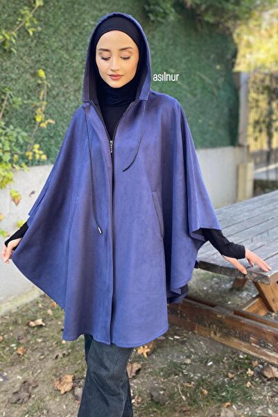ASİLNUR Μπλε πόντσο από σουέντ