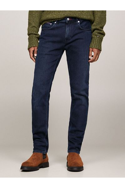 Tommy Hilfiger Men's Regular Waisted Slim Fit Straight Leg Black Jeans Mw0Mw33338-1Bl